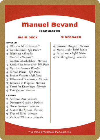 Manuel Bevand Decklist [World Championship Decks 2004]