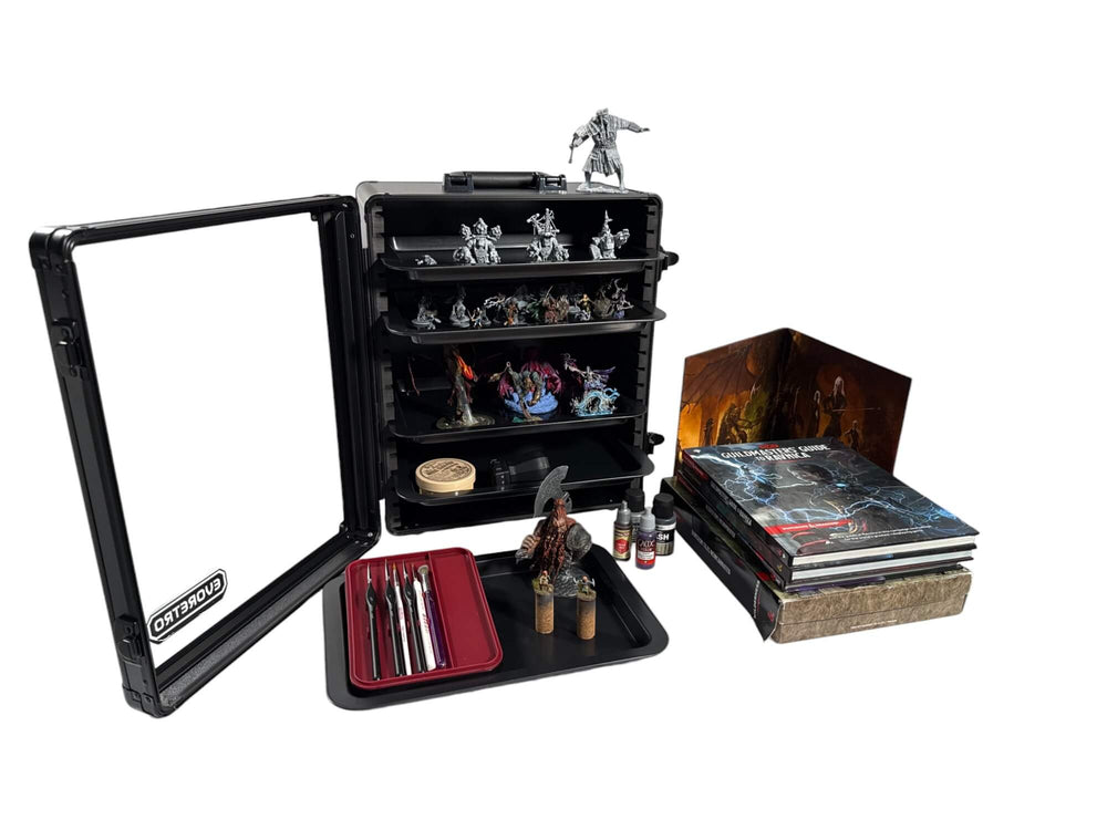 EVORETRO Aluminum Miniatures Display Case with 5 Magnetic Trays