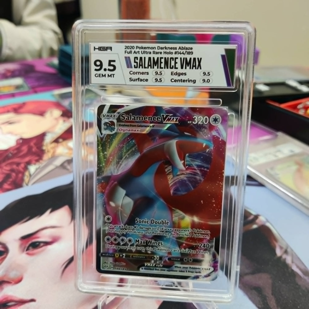 Graded- Pokemon Salamence VMAX 144/189 Darkness Ablaze Graded HGA 9.5 Gem Mint