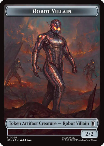 Villain // Robot Villain Double-Sided Token (025//026) (Surge Foil) [Marvel Super Heroes Tokens]