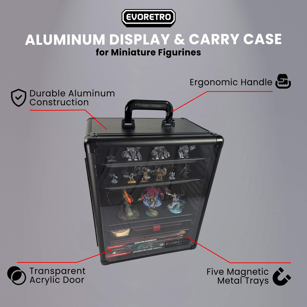 EVORETRO Aluminum Miniatures Display Case with 5 Magnetic Trays