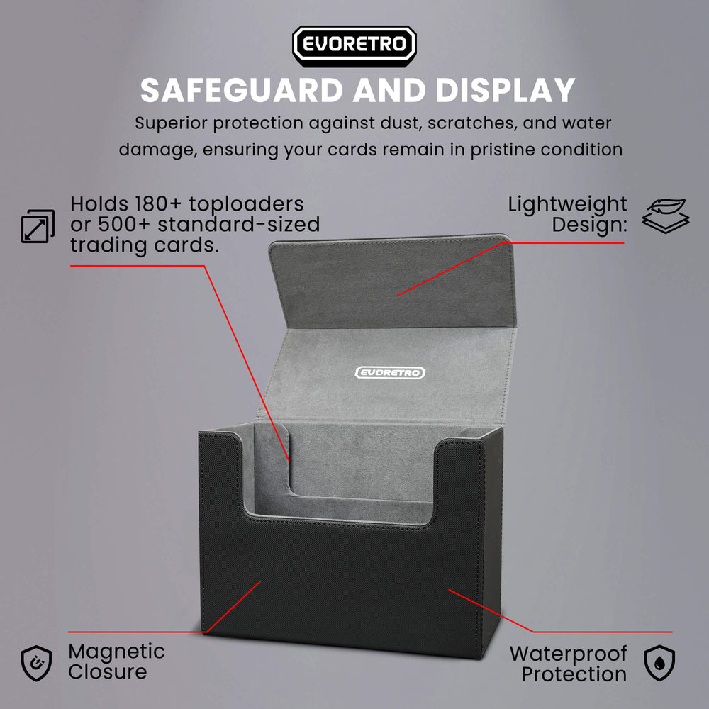 EVORETRO Lightweight Magnetic Card Holder - 180+ Toploaders or 500+ Trading Cards | Black/Grey