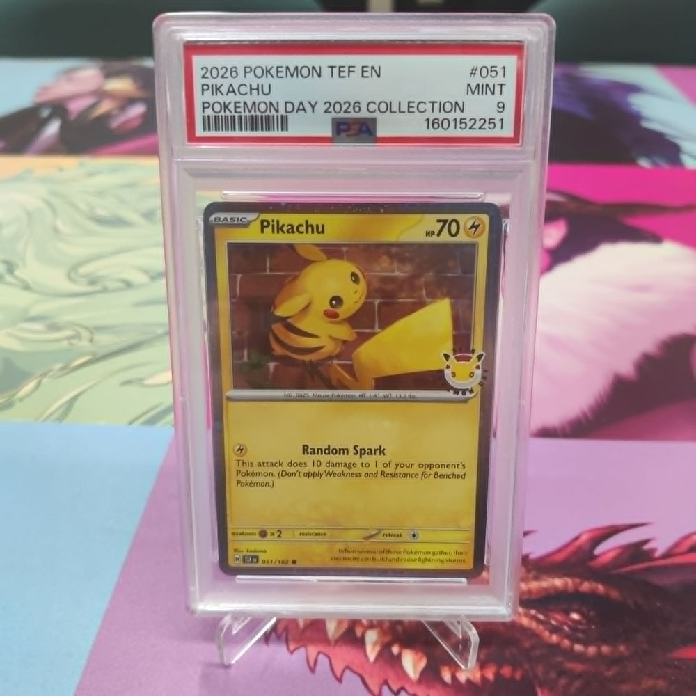 Graded- 2026 Pokemon Temporal Forces Pikachu Pokemon Day 2026 Collection 051/162 PSA 9