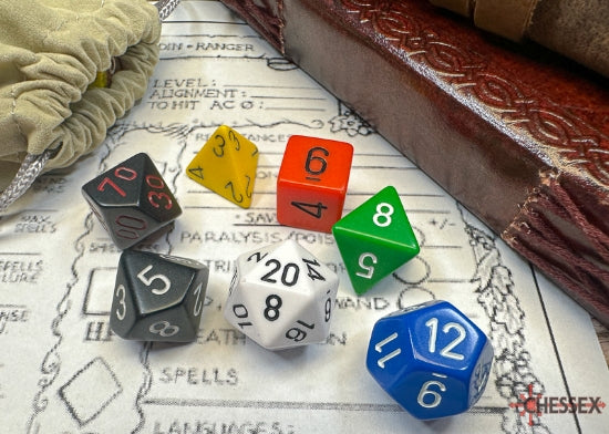 Dice- Chessex Nostalgia Opaque GM & Beginner Player Polyhedral 7-Dice Set 25499