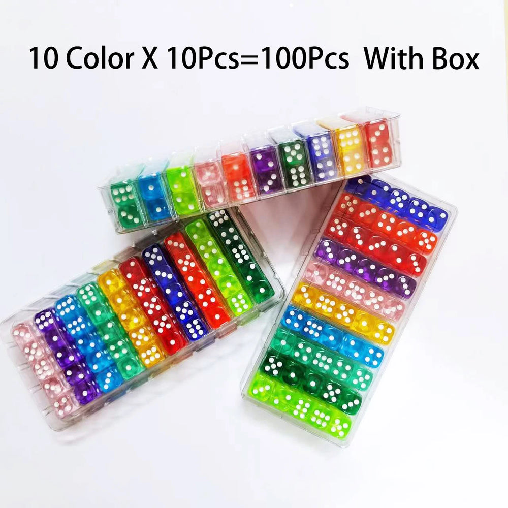 Dice- 100pcs D6 Dice 14mm 16 Transparent Optional Color Acrylic Rounded Edges Dice