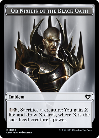 Clue // Ob Nixilis of the Black Oath Emblem Double-Sided Token [Commander Masters Tokens]