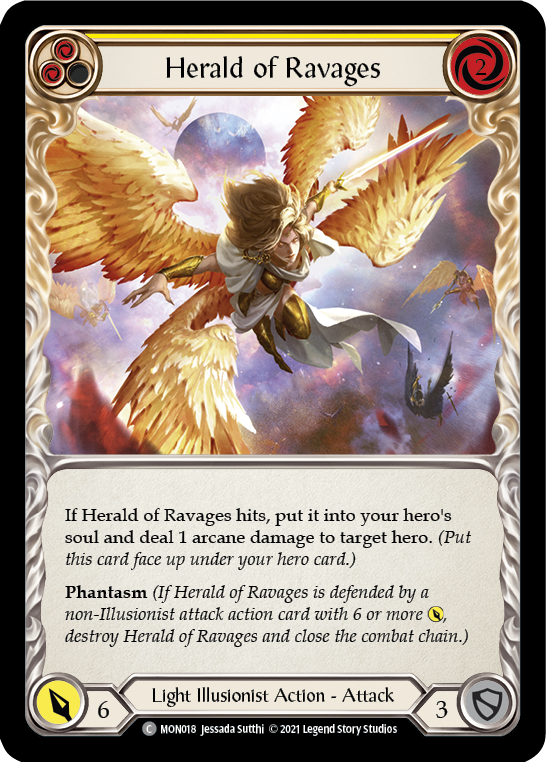Herald of Ravages (Yellow) (Rainbow Foil) [MON018-RF] 1st Edition Rainbow Foil