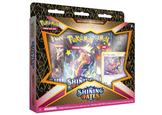 POKEMON- SHINING FATES BUNNELBY MAD PARTY PIN COLLECTION BOX  UPC0820650808685