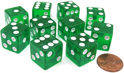 Dice- Translucent 10 pack D6 16mm