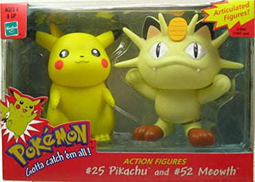 Pokemon- VINTAGE 1999 Hasbro Pikachu & Meowth Figures
